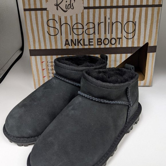 New Kirkland Kids Shearling Sheepskin Lightweight Ankle Boot Black color size 12 - Picture 1 of 5